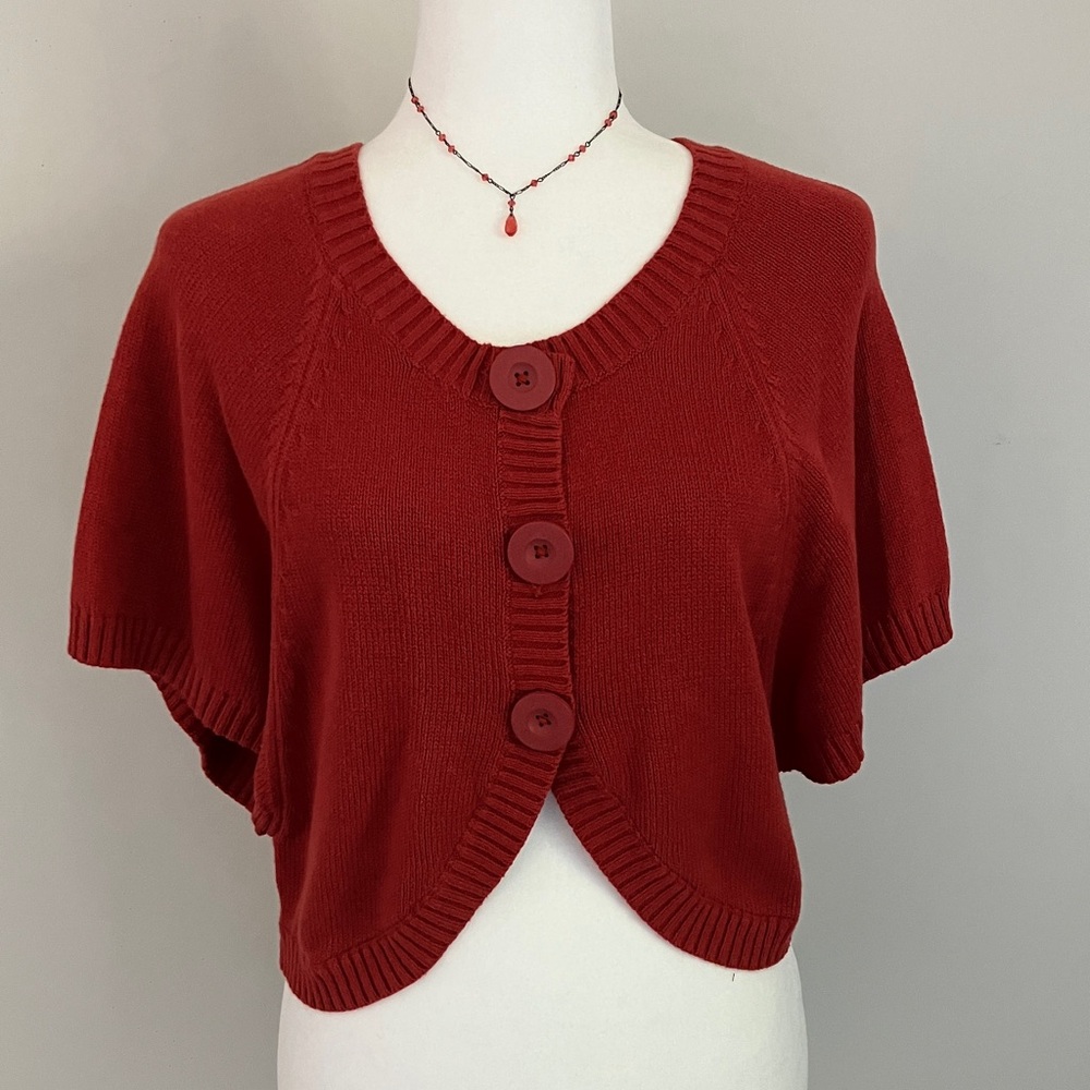 Elle cardigan cropped knit dolman button front shrug sweater bolero red size S